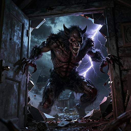 Nightmarish Werewolf Breaking Through Door
