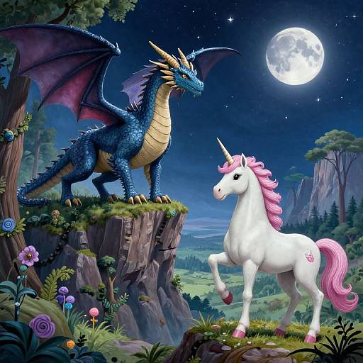 Mystical Creatures in Enchanted Scenery