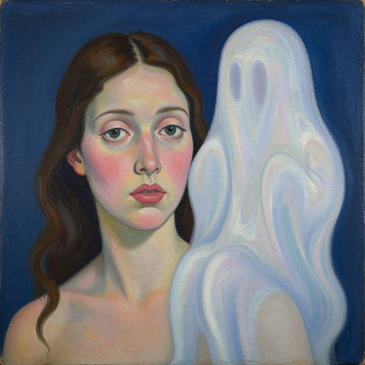 Expressionist Woman with Whimsical Ghost