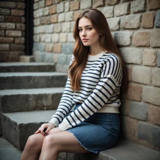 Young Woman Sitting on Stone Steps