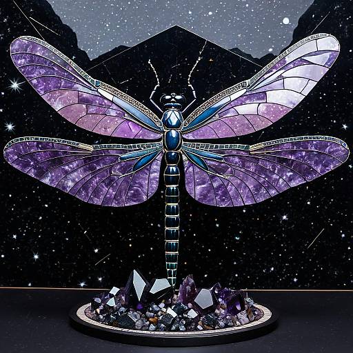 Celestial Dragonfly Obsidian Statue with Amethyst