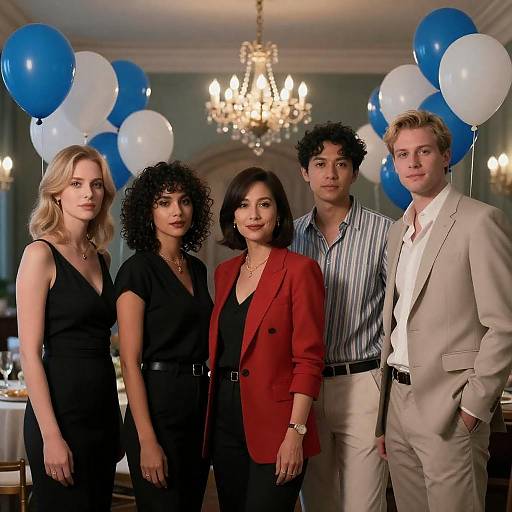 Dimly Lit Balloon Party Group Portrait