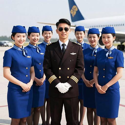 Airline Captain with Flight Attendants on Tarmac