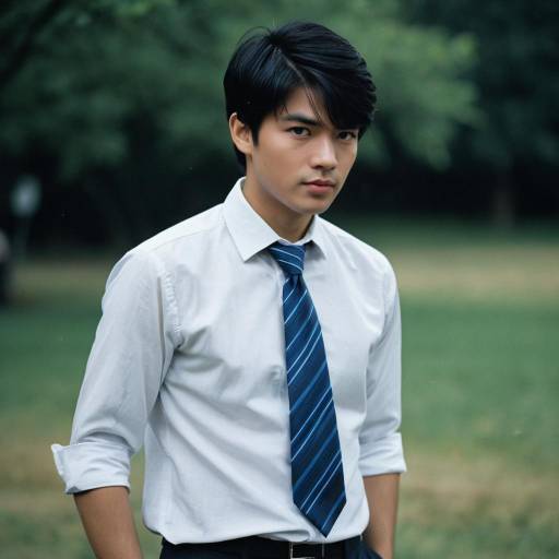Young Man in White Shirt and Blue Necktie Outdoors