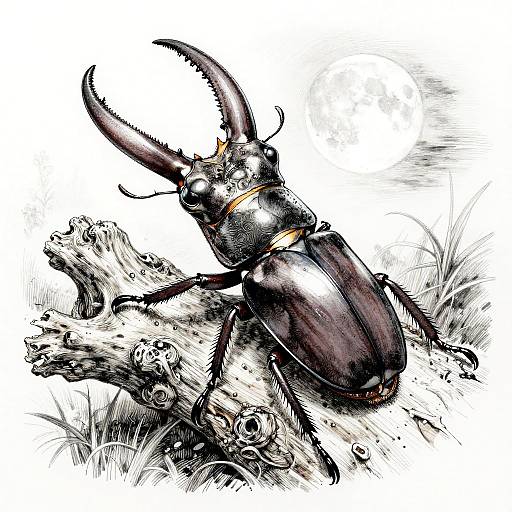 Intricate Pen and Ink Stag Beetle