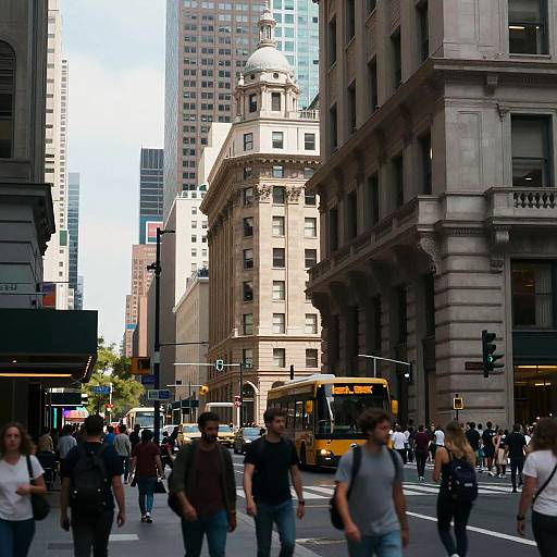 Busy Urban Street with Historic Architecture