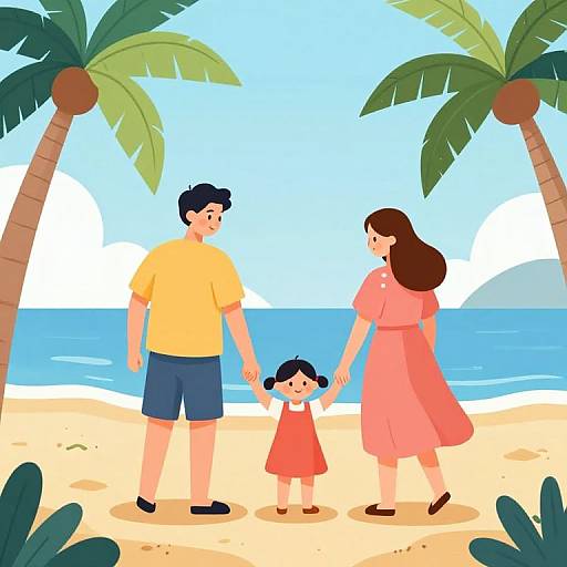 Joyful Family Beach Illustration