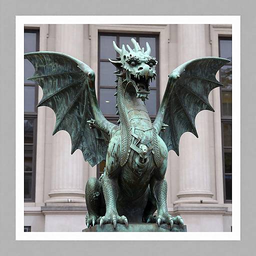 Bronze Dragon Sculpture with Outstretched Wings