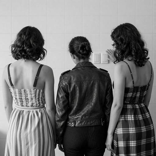 Three Figures Against a Tiled Wall