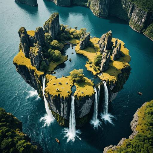 Ancient Floating Island with Waterfalls