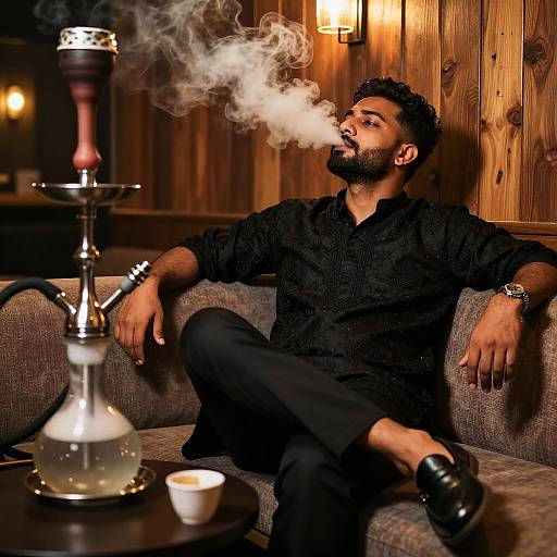 Stylish Man Smoking Shisha in Lounge