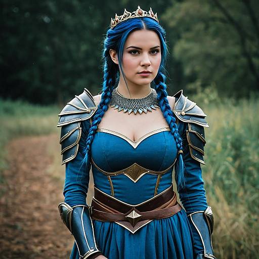 Fantasy Warrior Woman in Blue Armor Dress