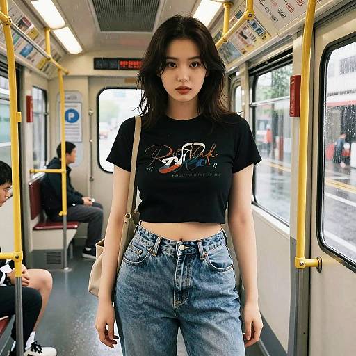 Stocky Woman in Streetcar Rain Scene