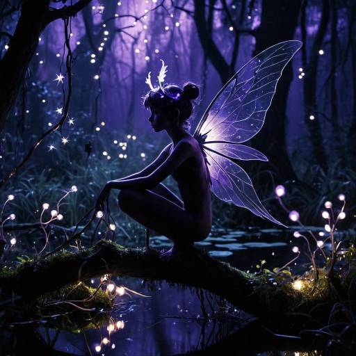 Fantasy Faun with Wings in Enchanted Midnight Swamp