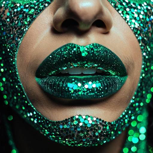 Emerald Green Glitter Lips Close-up