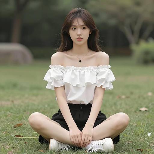 Young woman sitting cross-legged outdoors