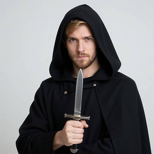 Realistic Cloaked Man with Weapon