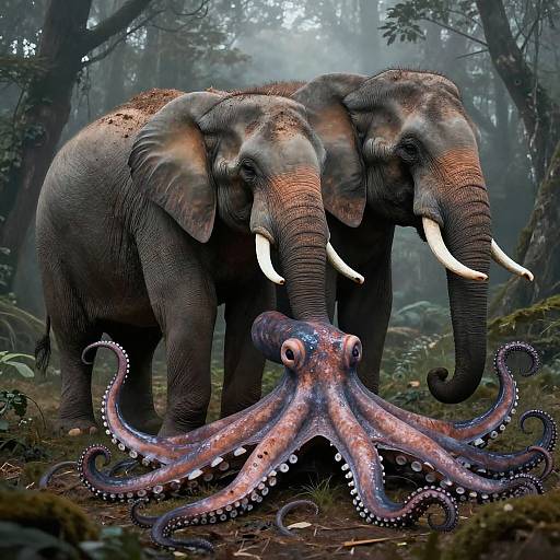Surreal Elephant-Octopus Creature Mashup