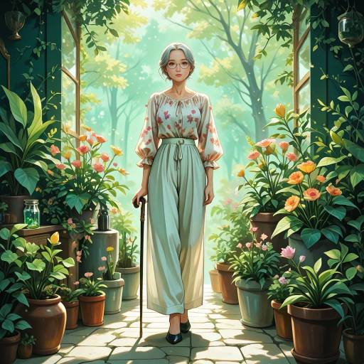 Warm Elderly Woman in Floral Setting Warm Elderly Woman in Floral Setting