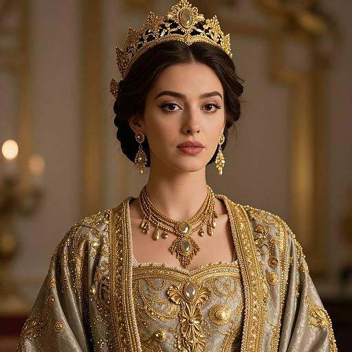 Regal Woman in Ornate Gold Attire