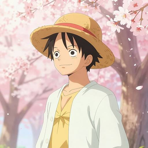 Luffy Amid Cherry Blossoms Serenity