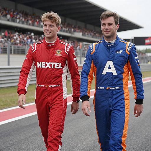 Race Car Drivers Walking Side by Side