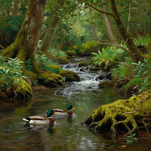 Serene Woodland Stream with Ducks
