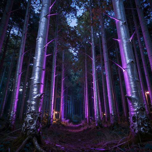 Neon Glowing Aspen Forest at Night