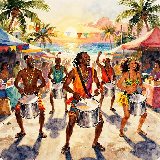 Golden-Hour Steel Drum Carnival Street