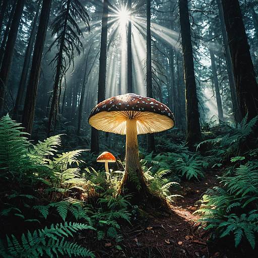 Giant Bioluminescent Mushroom in Forest