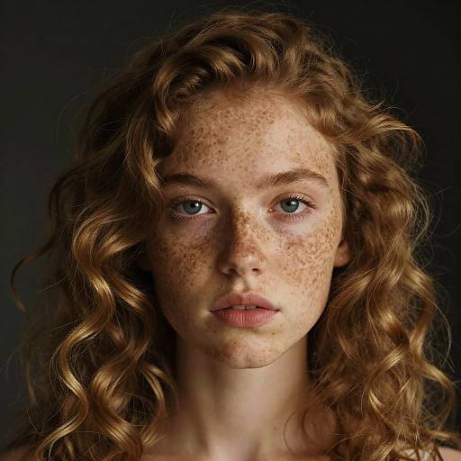 Hyperrealistic Curly Freckled Girl Portrait