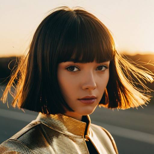 Woman with Blended Bangs Hairstyle in Golden Hour Light