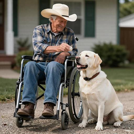 Joyful Cowboy and His Loyal Labrador