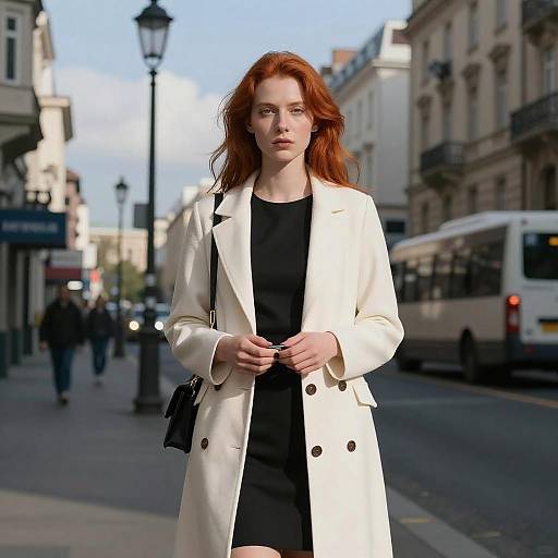 Serious Red-Haired Woman in Urban Street