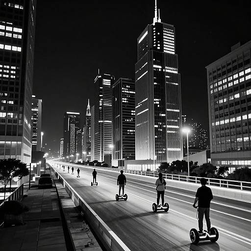 Futuristic Night Cityscape in Black & White