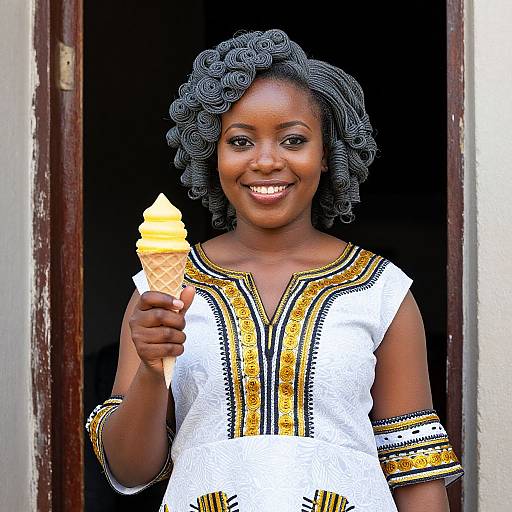 Smiling Woman with Vibrant Grey Curls