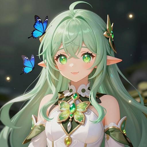 Digital Illustration of Magical Girl with Green Hair