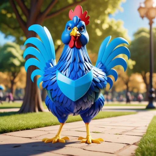 Confident Cartoon Chicken in Electric Blue