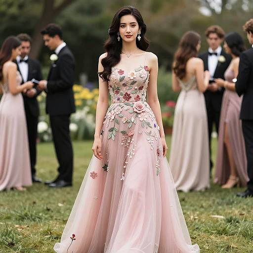 Elegant Woman in Pink Party Gown