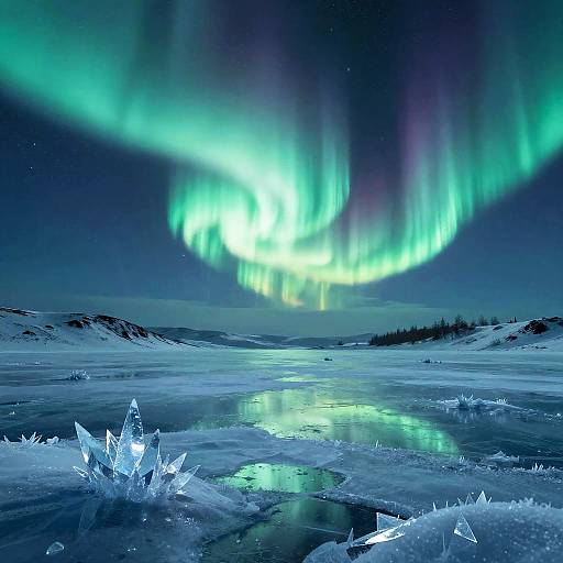 Frozen Tundra Under Emerald Aurora