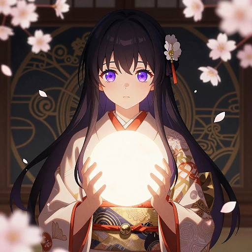 Elegant Anime Girl with Glowing Orb