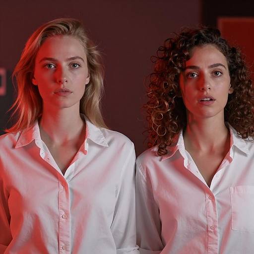 Intimate Portrait of Two Women in Red Light