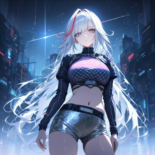 Futuristic Cyberpunk Overlord with Blue Hair Futuristic Cyberpunk Overlord with Blue Hair