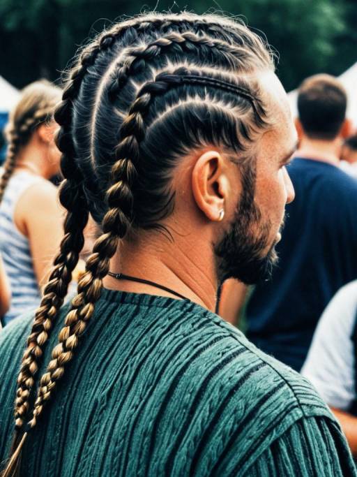 Man with Cornrow Braids at Festival
