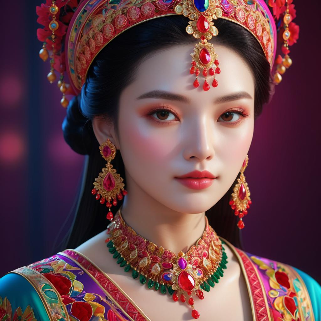 Hyperrealistic Portrait of a Ruby-Adorned Beauty