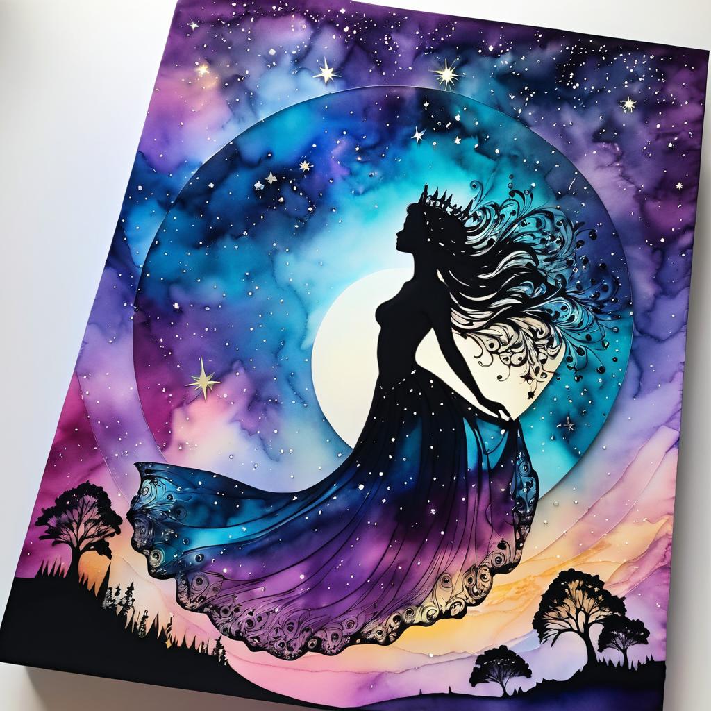 Celestial Silhouettes in Divine Alcohol Ink