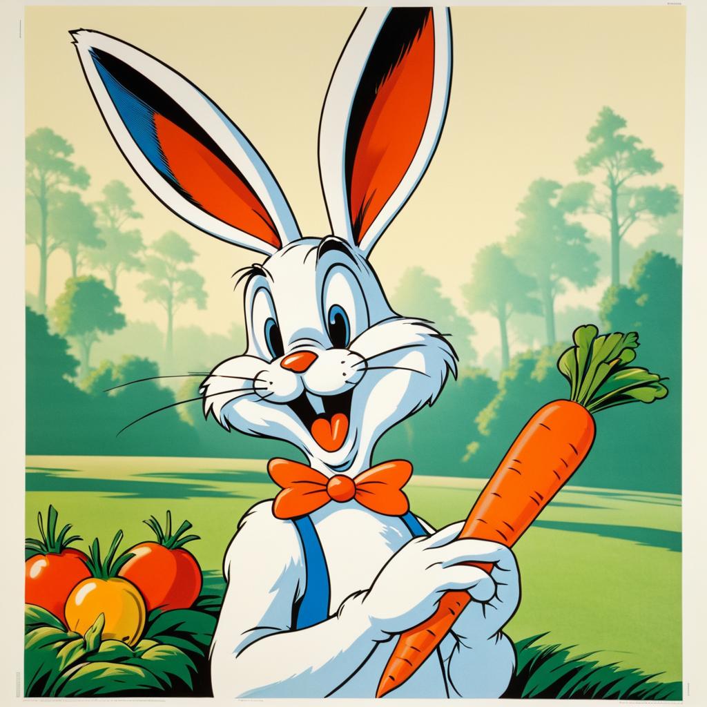 Anthropomorphic Bugs Bunny Lithograph Art