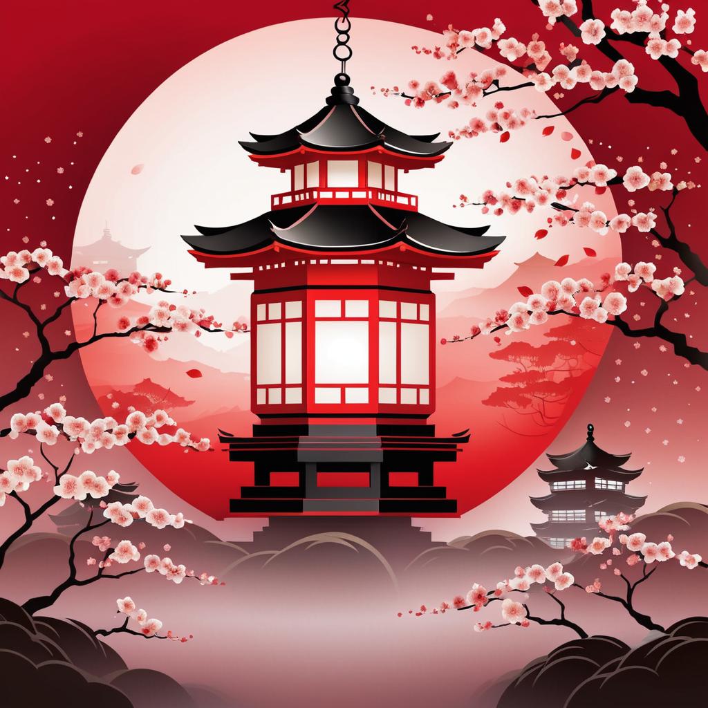 Elegant Japanese Lantern Amid Cherry Blossoms