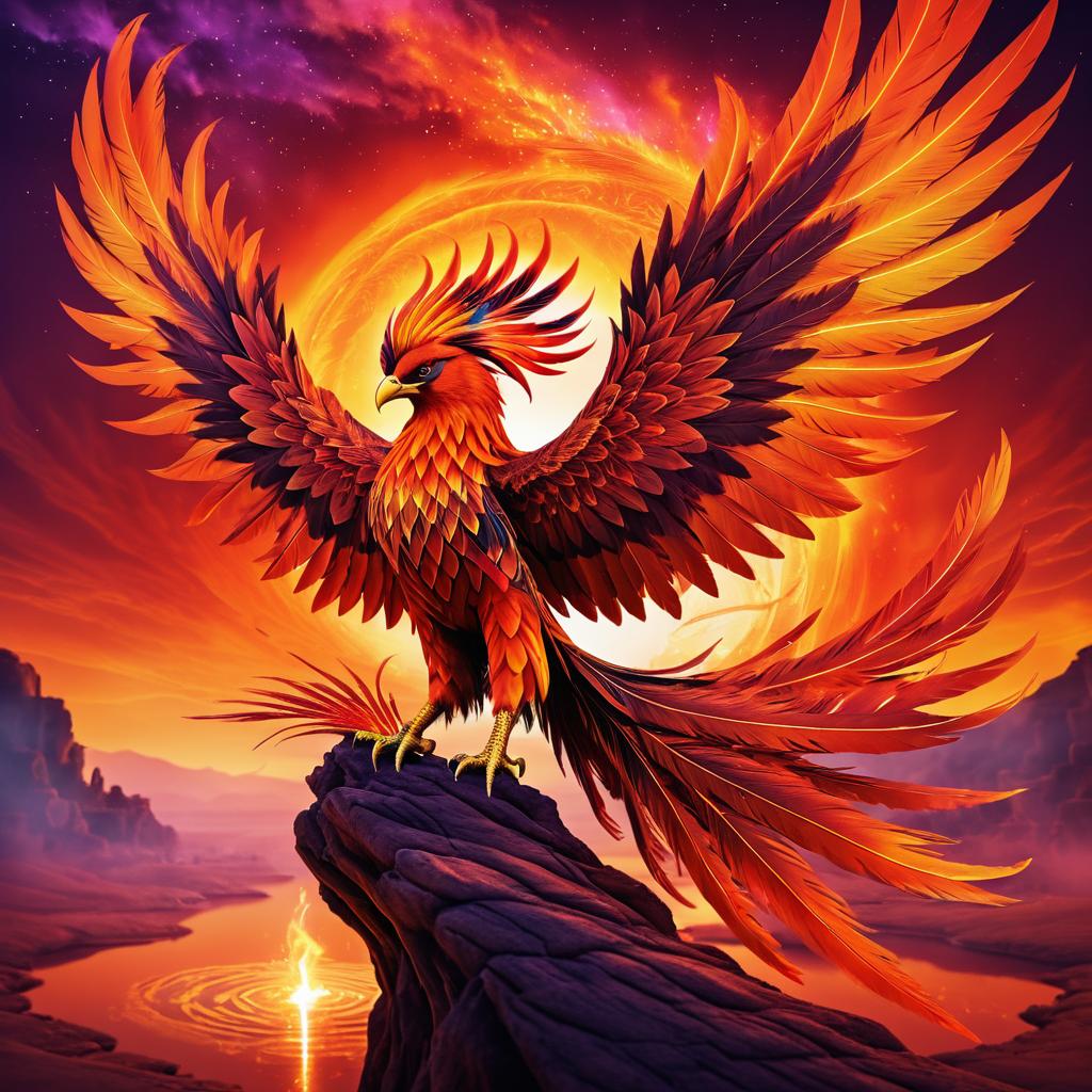 Mythical Phoenix Rising in Fiery Skies