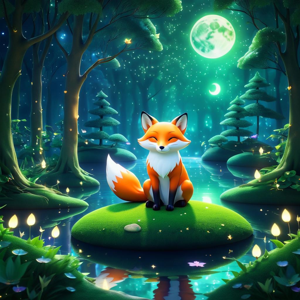 Playful Fox Meditating in Moonlit Glade